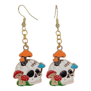 Skull & Mushroom Dangle Earrings | Witchy Gothic Halloween Jewelry